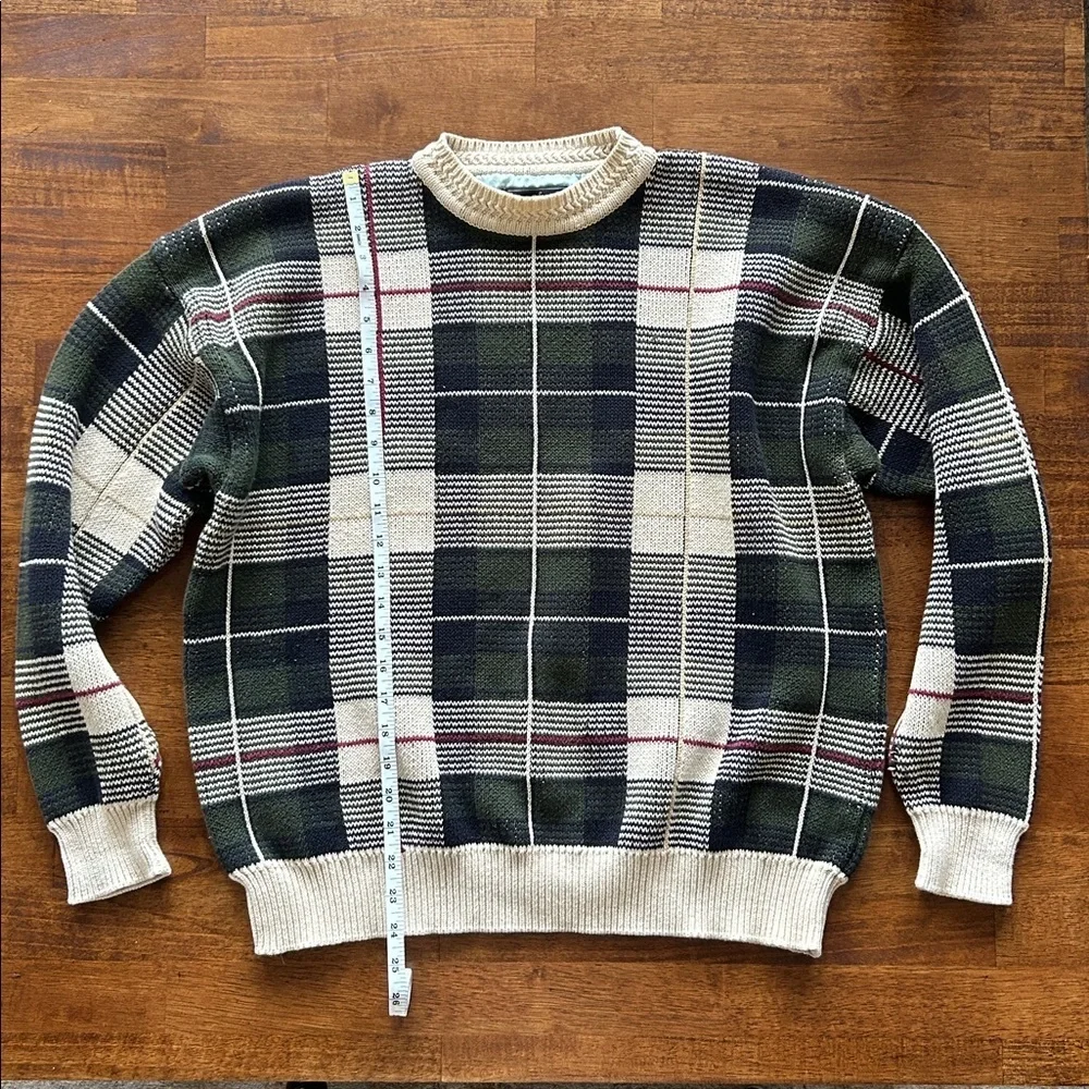 Wool & Gray men’s vintage crewneck cotton plaid knit sweater size large​​ - Picture 2 of 6